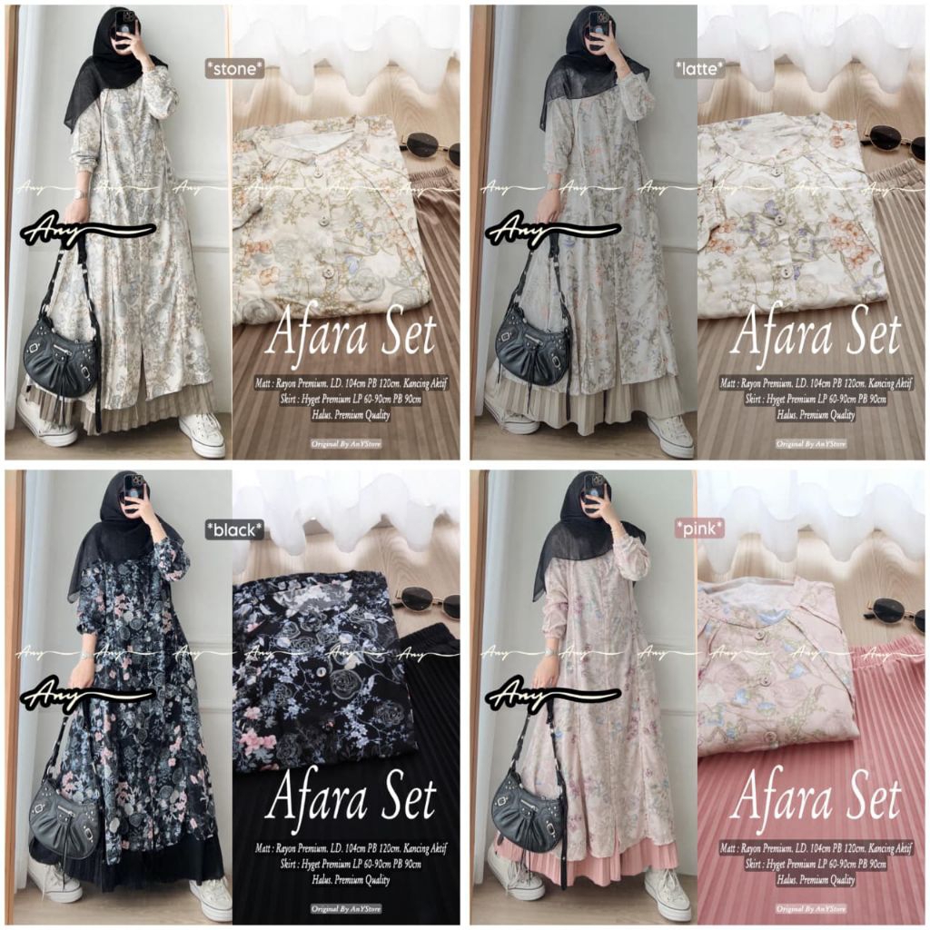 AFARA GOFIA GAVIN LISTA SENKA KILVA BELIA SET BY ANY STORE SETELAN ROK PLISKET LONG TUNIK RAYON PREM