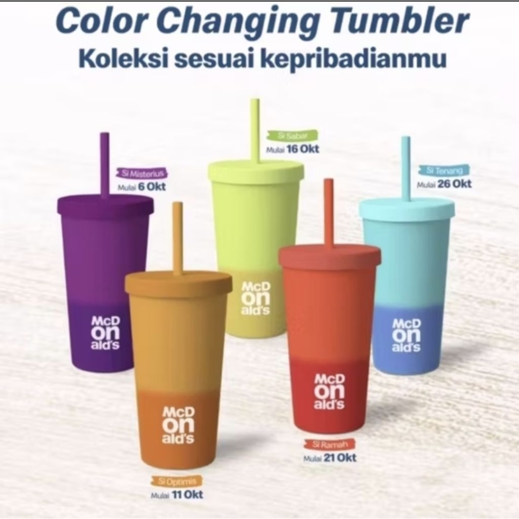 Botol Minum Changing Color with Straw Lid Tumbler Berubah Warna MCD Botol dengan Sedotan Mcdonald Cu