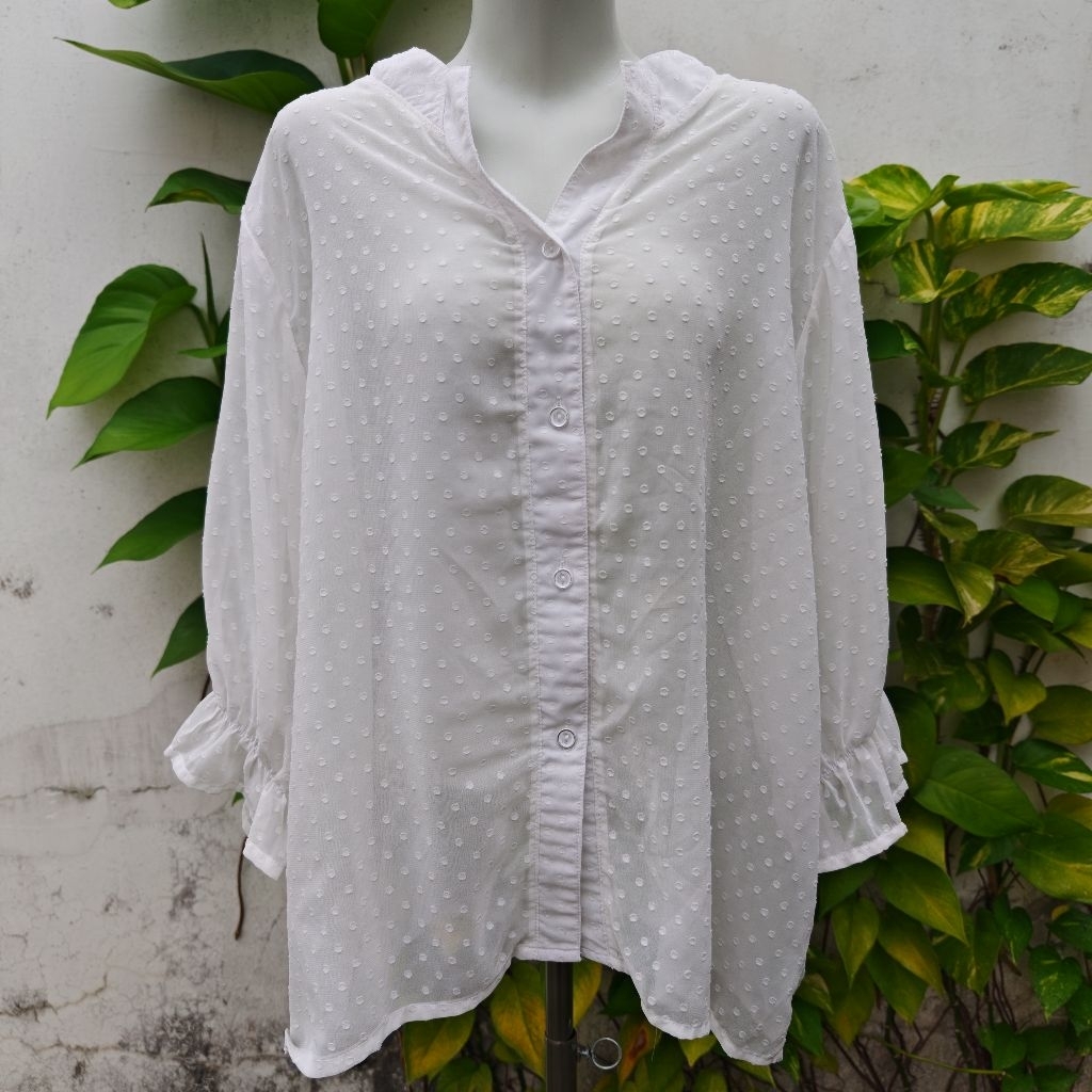 LD 125 atasan blouse outer kemeja putih Rubiah lengan balon
