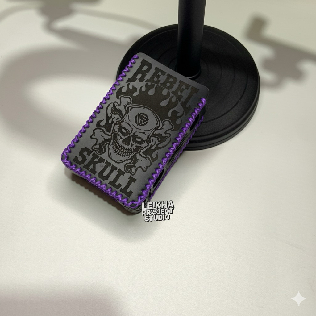Leather Sleeve Case R 234 Hitam Rebel Skull Benang Ungu Case SoftCase Remote Kulit Premium Anti Gore
