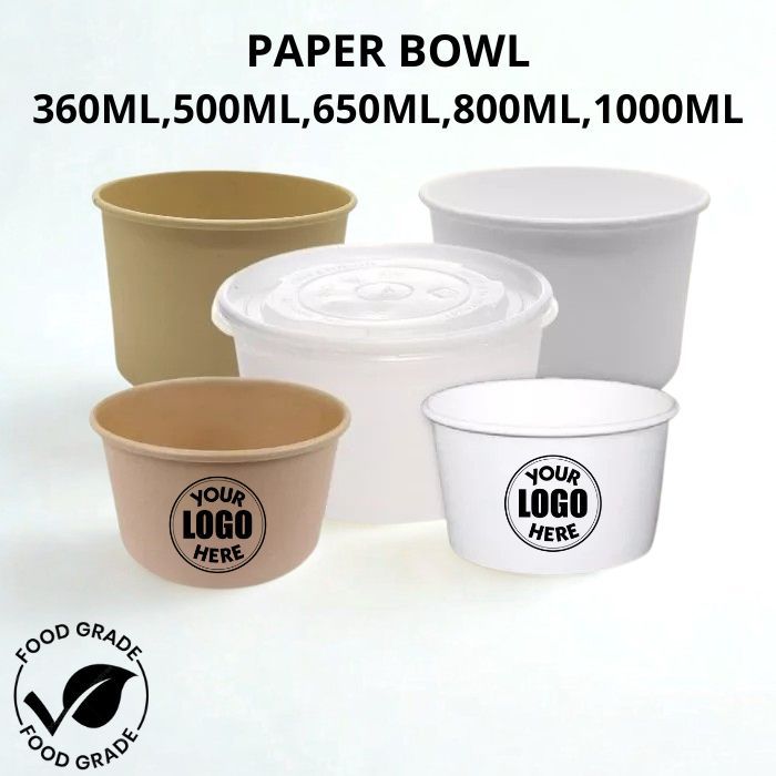 Sablon paper bowl ukuran 650ml + tutup 1000 pcs