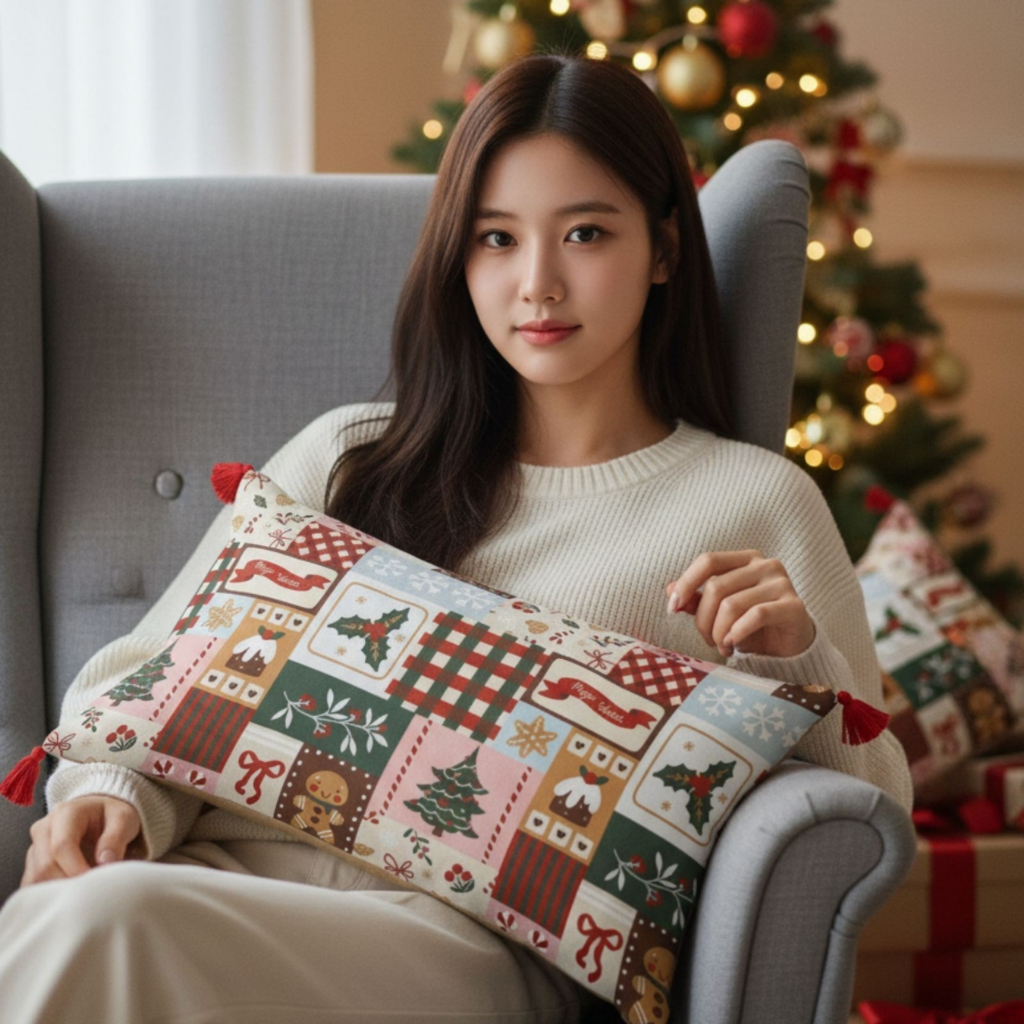 SARUNG Bantal Sofa 60x30 dengan Tassel Gantung Motif Natal Christmas Pillow Cushion Bantal Dekorasi