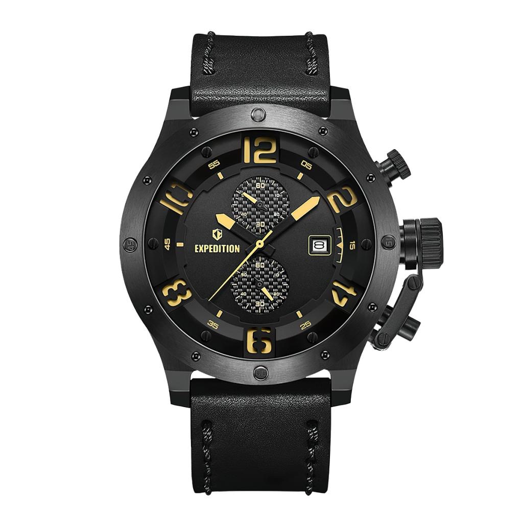 Jam Tangan Pria Expedition Chronograph E 6381 MCLIPBAIVBO1 Black Dial Black Genuine Leather Strap