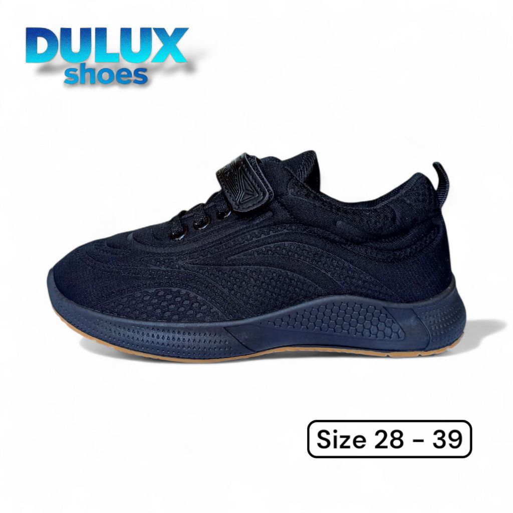 Dulux Sepatu Sekolah Anak Hitam SD SMP SMA Perempuan Laki-laki Cewek Cowok Full Hitam Velcro