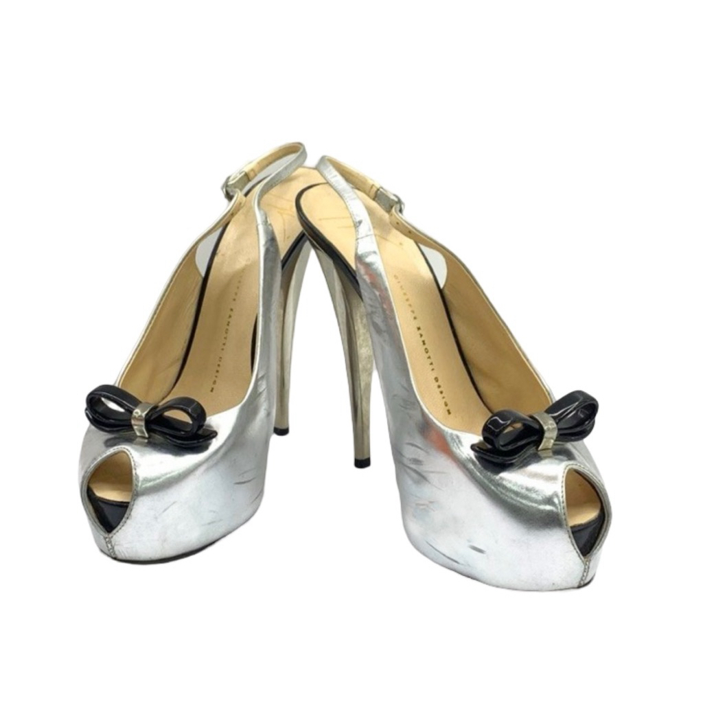 Giuseppe Zanotti RU 38.5 Silver Leather Slingback Heels ORIGINAL