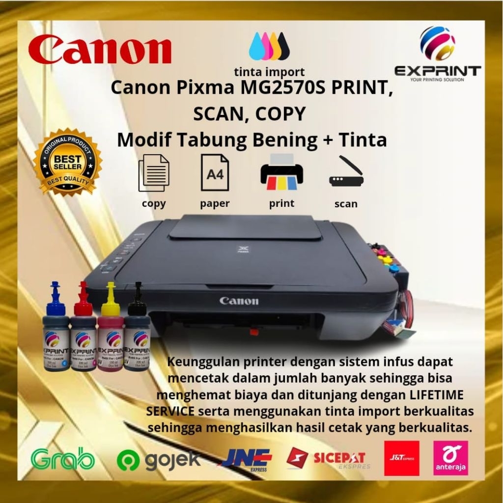 Printer Canon Pixma MG2570s All in One+Infus Tabung Transparant