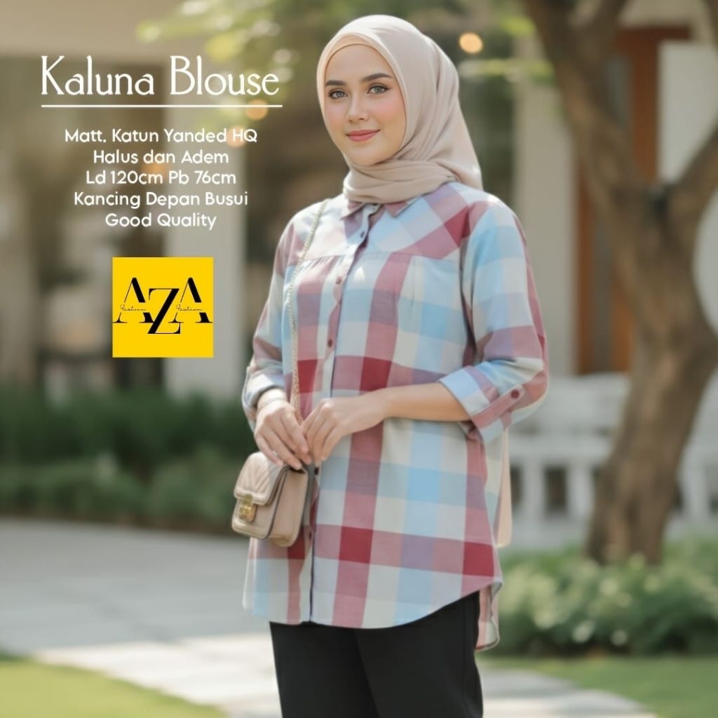 BAJU WANITA KEMEJA JUMBO BIGSIZE KATUN KOTAK-KOTAK BY AZZA