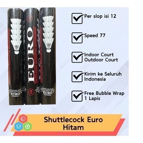 Shuttlecock Badminton Euro Hitam Kok Euro Original