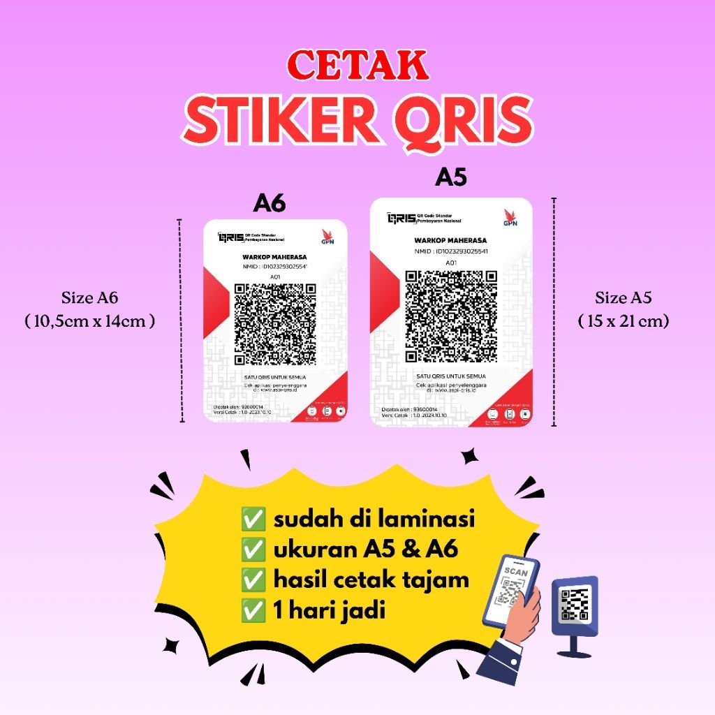 Cetak stiker Qris/stiker anti air/OVO/Shopee/DANA/qris pembayaran