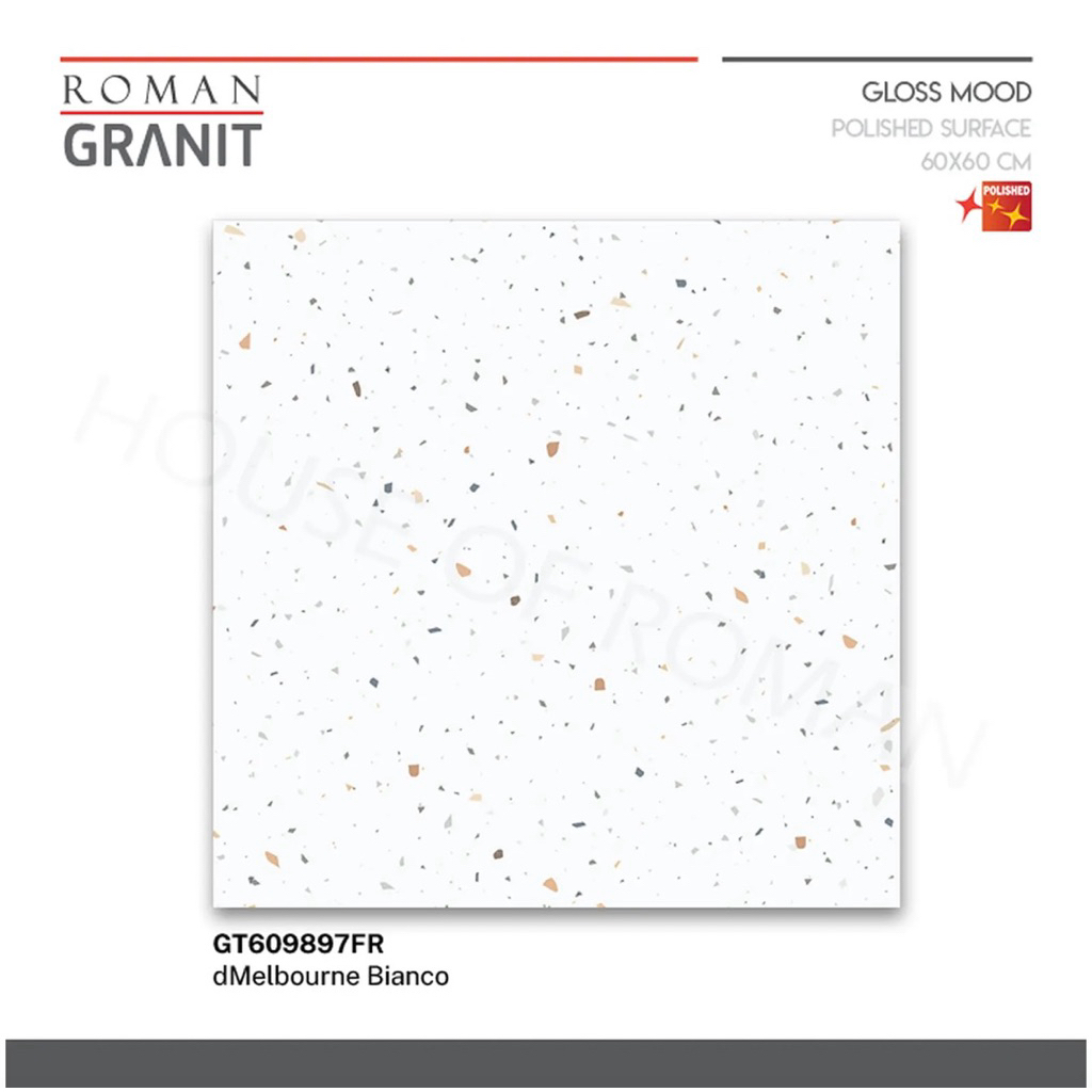 Roman Granit Terrazo dMelbourne White GT602121R/Lantai Teraso 60x60/Ubin Terazo Matt/Keramik Kamar M