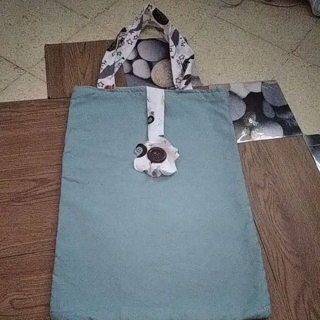 tas Tote bag hijau Sage tali bunga