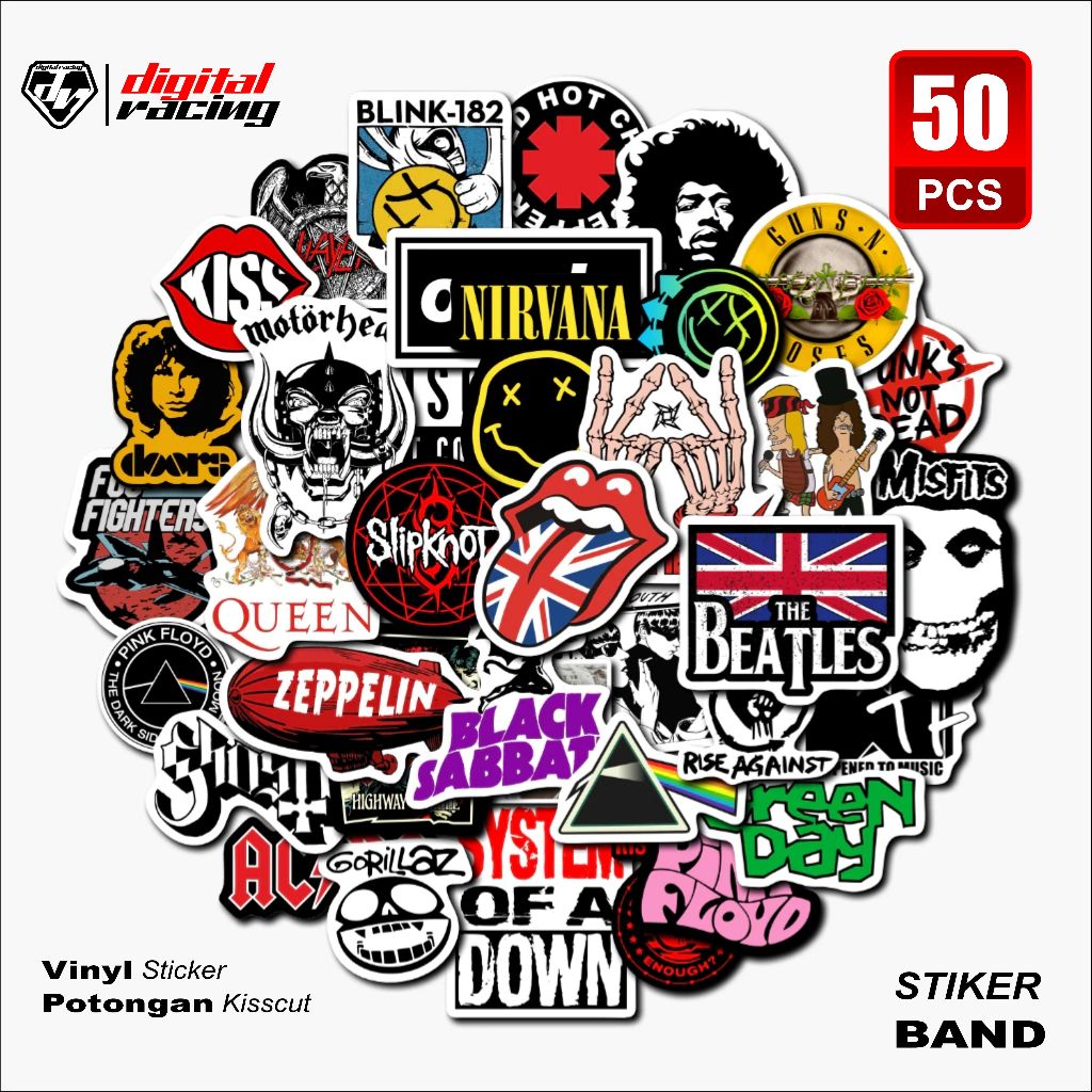Sticker Keren Band Rock Aesthetic untuk Laptop / Helm / Gitar / Casing Phone / Tumbler / Buku / Meja