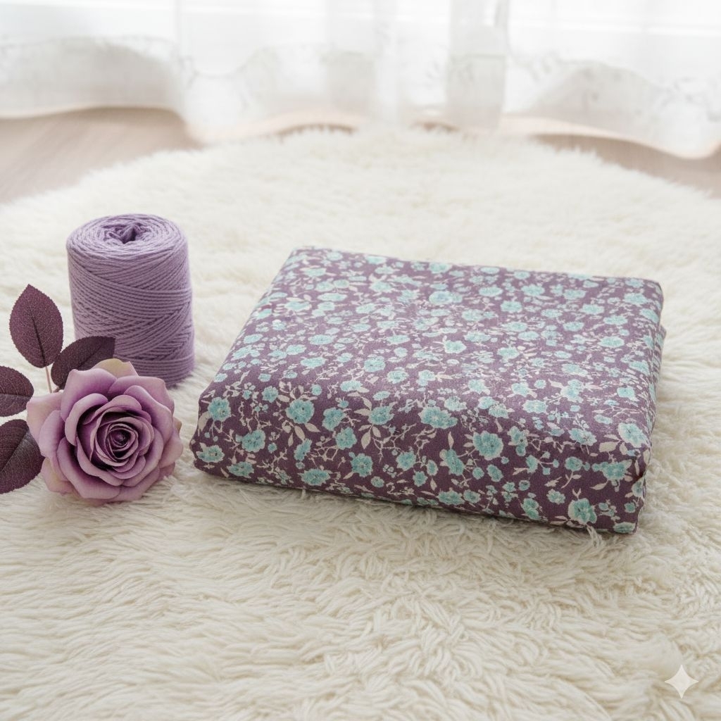 Kain Wolfis / Wolpeach Motif Bunga Kecil Vintage (Floral) | Dasar Abu-Abu Coklat | Bahan Gamis Jilba