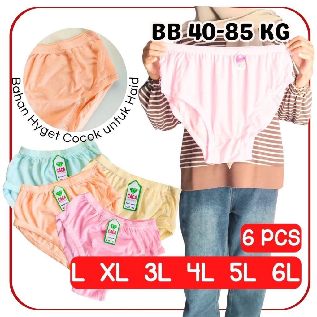 6 pcs Celana Dalam Jumbo Wanita 3L 4L 5L 6L CD Lusinan Grosir Haid Nifas HYGET POLOS GRIYO DALEMAN99