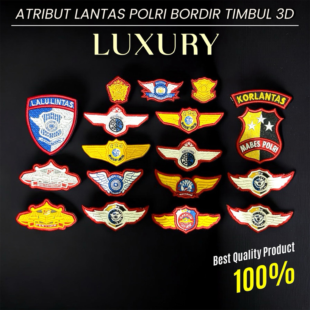 ATRIBUT POLANTAS POLRI BORDIR TIMBUL 3D LUXURY - PIN SAKU LANTAS POLRI - BET LENGAN LANTAS POLRI BOR