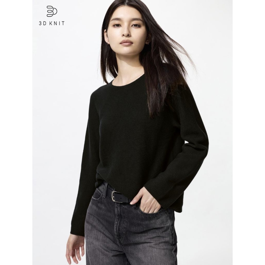 Sweater uniqlo 3D KNIT Seamless Cotton Crew Neck size XXL Black