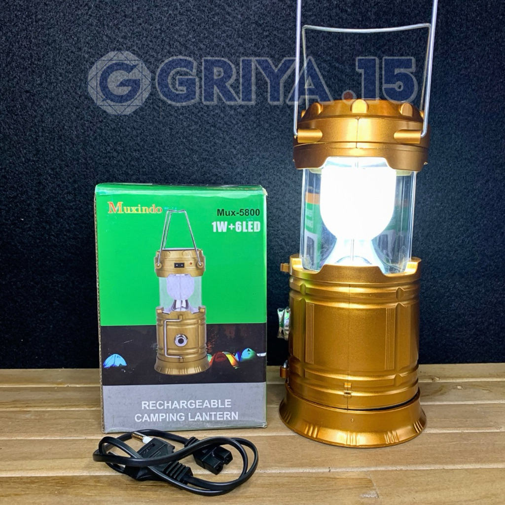 Muxindo MUX-5800 Lampu Camping Rechargeable 1W+6LED Dengan Kabel USB untuk Aktivitas Outdoor