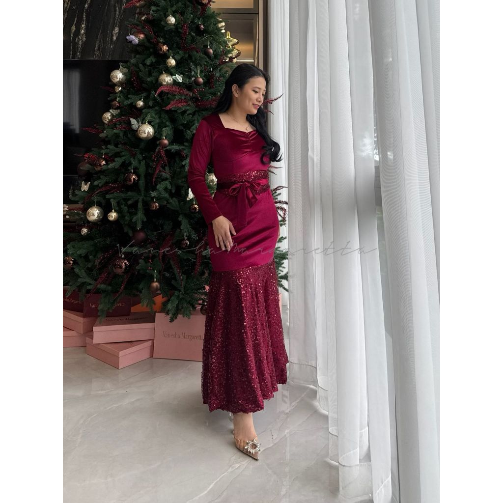 [VM] - 9073# Dress Maxi Beludru/ Dress Pesta/ Gaun Natal