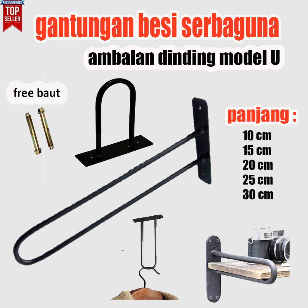 ambalan dinding Besi /gantungan plafon Hook Kapstok Gantungan Serbaguna model U