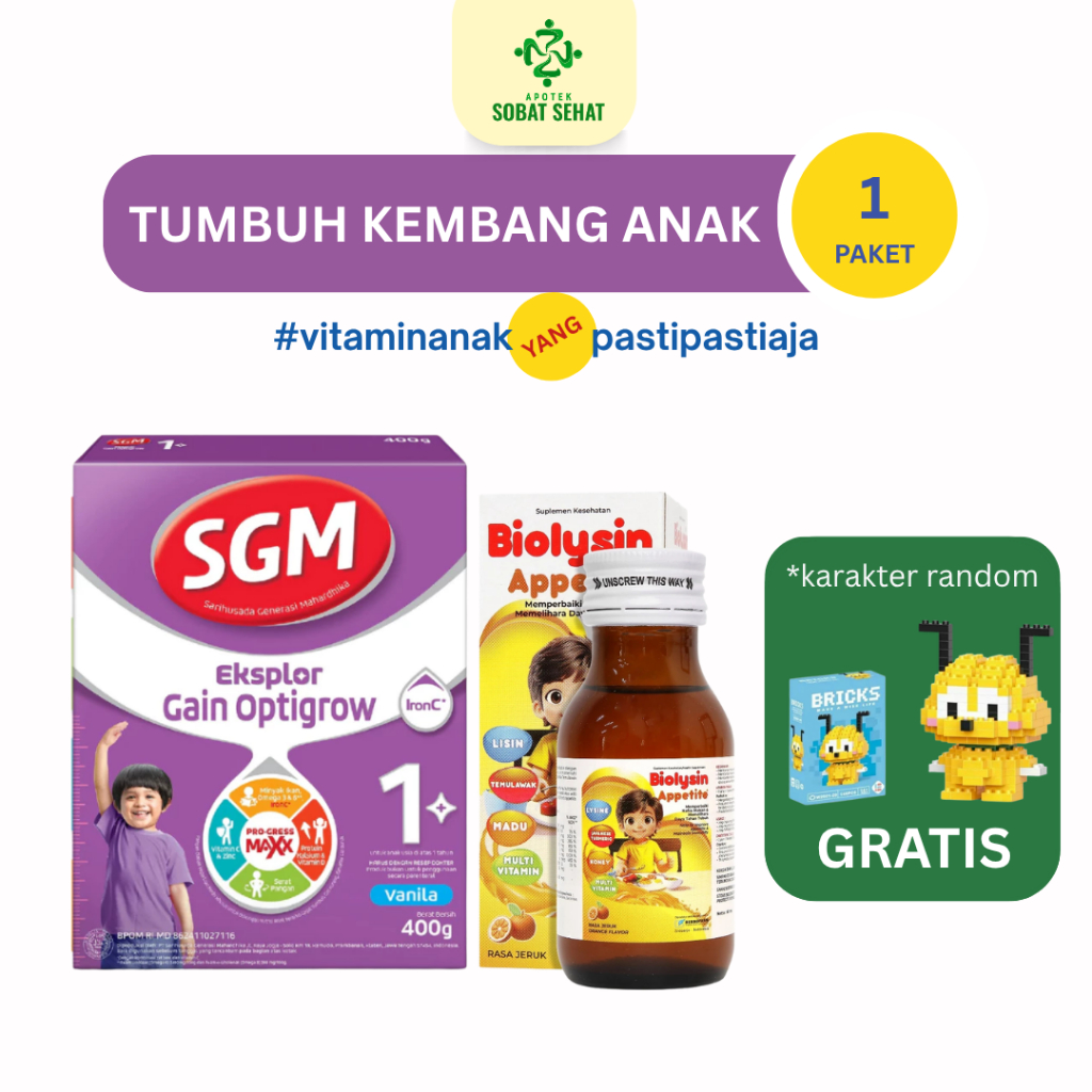 [PAKET TUMBUH KEMBANG ANAK] FREE BRICKS @1PC SGM Eksplor Gain Optigrow 1 Plus 400 Gram @1PC Biolysin