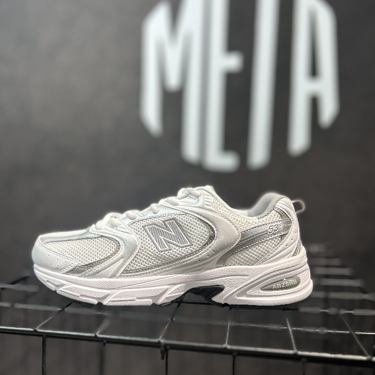 NB 530 NB530 White Silver Metalik Sepatu Sneakers Authentic Pria Wanita Retro Running Mesh