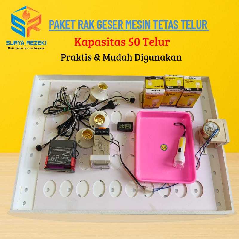 paket lengkap mesin tetas telur termostat STC 1000 dengan rak geser kapasitas 50