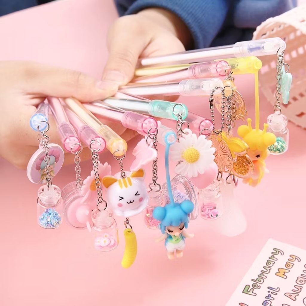 pulpen/bulpen/ballpoin/pena gel model gantungan lucu & unik rendom 12pcs/1 lusin