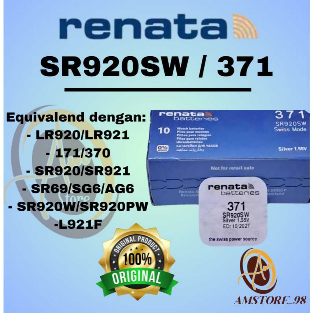 Baterai Renata 371 SR920SW Baterai Original Swiss Made Batre Jam Tangan 920 SR920 SR 920 SW LR920 1.