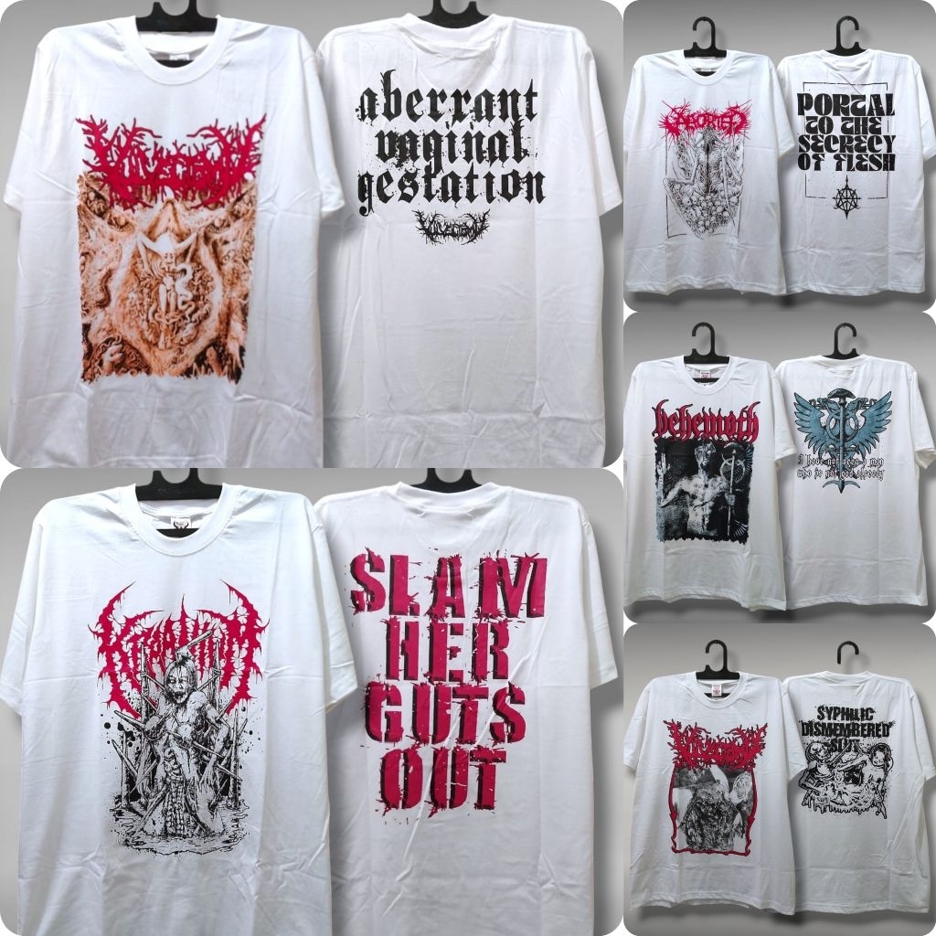 kaos band campur warna putih 24s tanpa jahitan samping Prapatan rebel