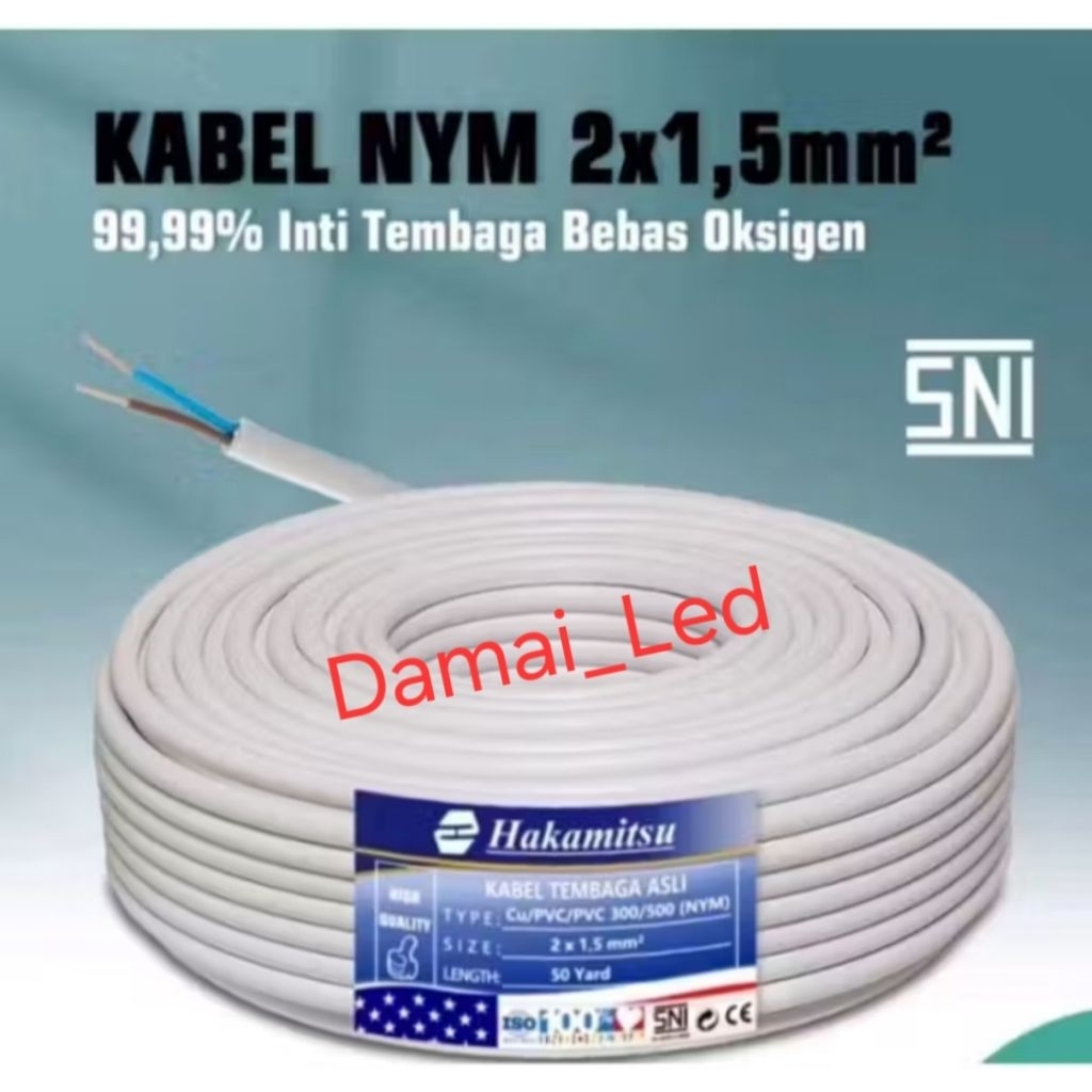 KABEL TEMBAGA HAKAMITSU NYM 2 X 1.5  / 50 YARD