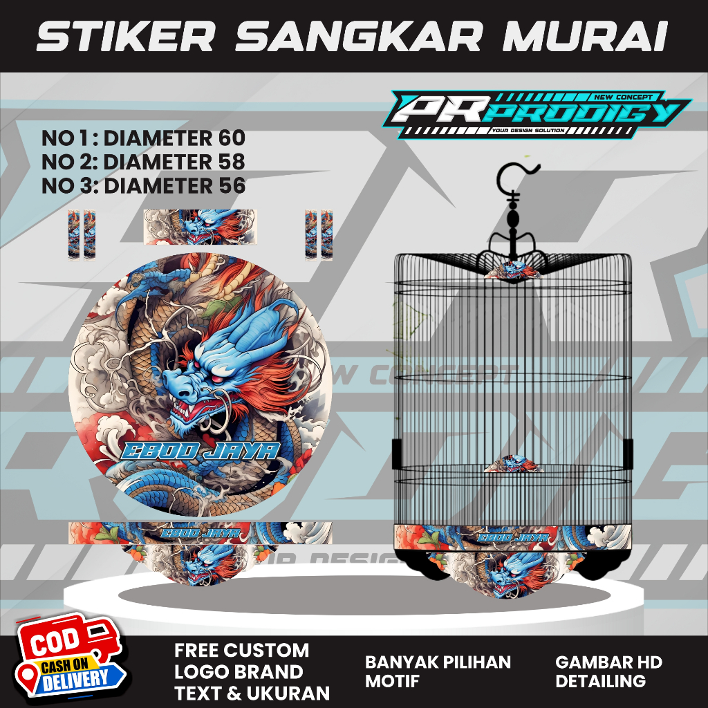 Stiker Decal Sangkar Murai Anti Pudar Glossy BLUE DRAGON EBOD
