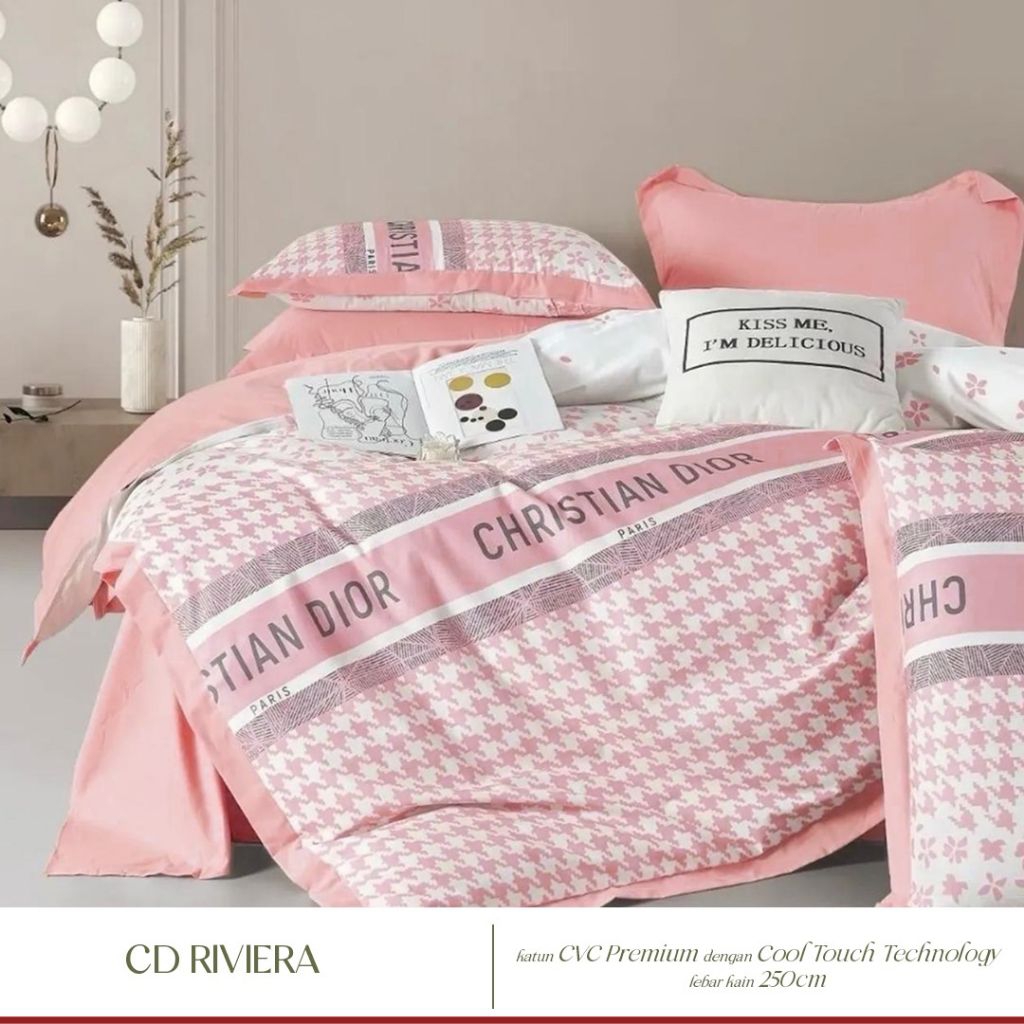 BEDCOVER + SPREI KATUN LOKAL MOTIF ABSTRAK BRAND MEREK DIOR GUCCI (FREE KARET ANTI GESER)