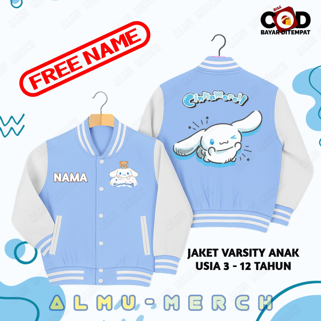 Jaket My Melody Anak 3 - 12 Tahun | Jaket Varsity Anak Free Name Bisa Tambah Nama