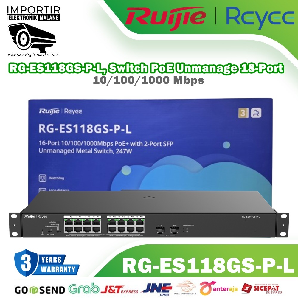RUIJIE 16Port + 2UpLink Unmanaged PoE Switch