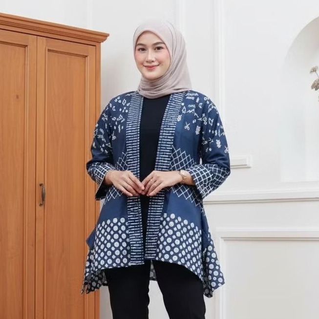 Blazer Batik (BATIK DUA PUTRI) - Atasan Blazer Batik Modern Outer Batik Wanita Warna Soft Kekinian S