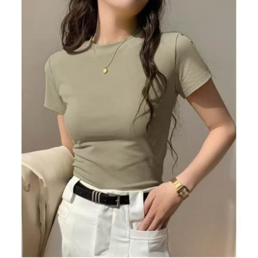 Baju Kaos Wanita Lengan Pendek Crop Top