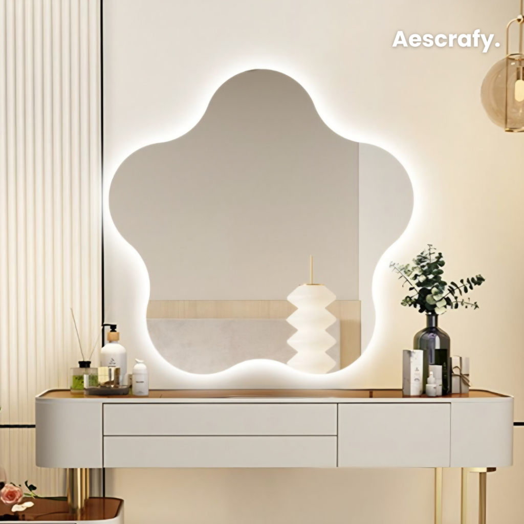 Aescrafy Cermin Bintang Led – Cermin Dinding Kaca Bentuk Bintang Dengan Led