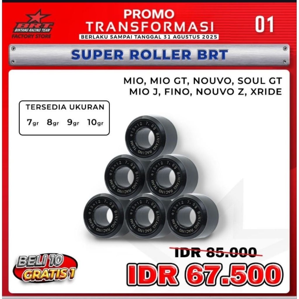 ROLLER BRT RACING MIO KARBU MIO J MIO SOUL GT FINO 110 NOUVO 7G 8G 9G 10 GRAM