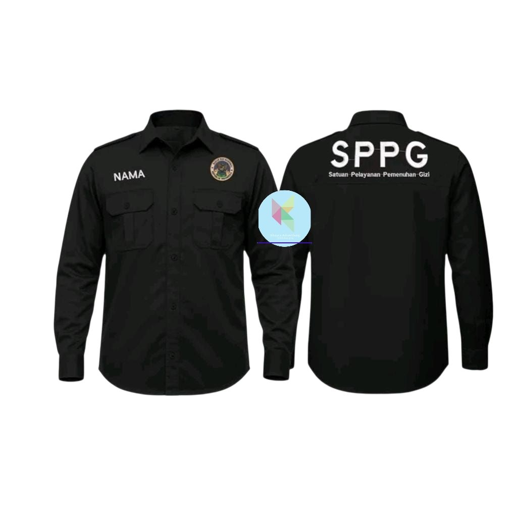 kemeja SPPG BGN baju SPPG BGN seragam SPPG BGN Hitam Lengan Panjang Kantong 2
