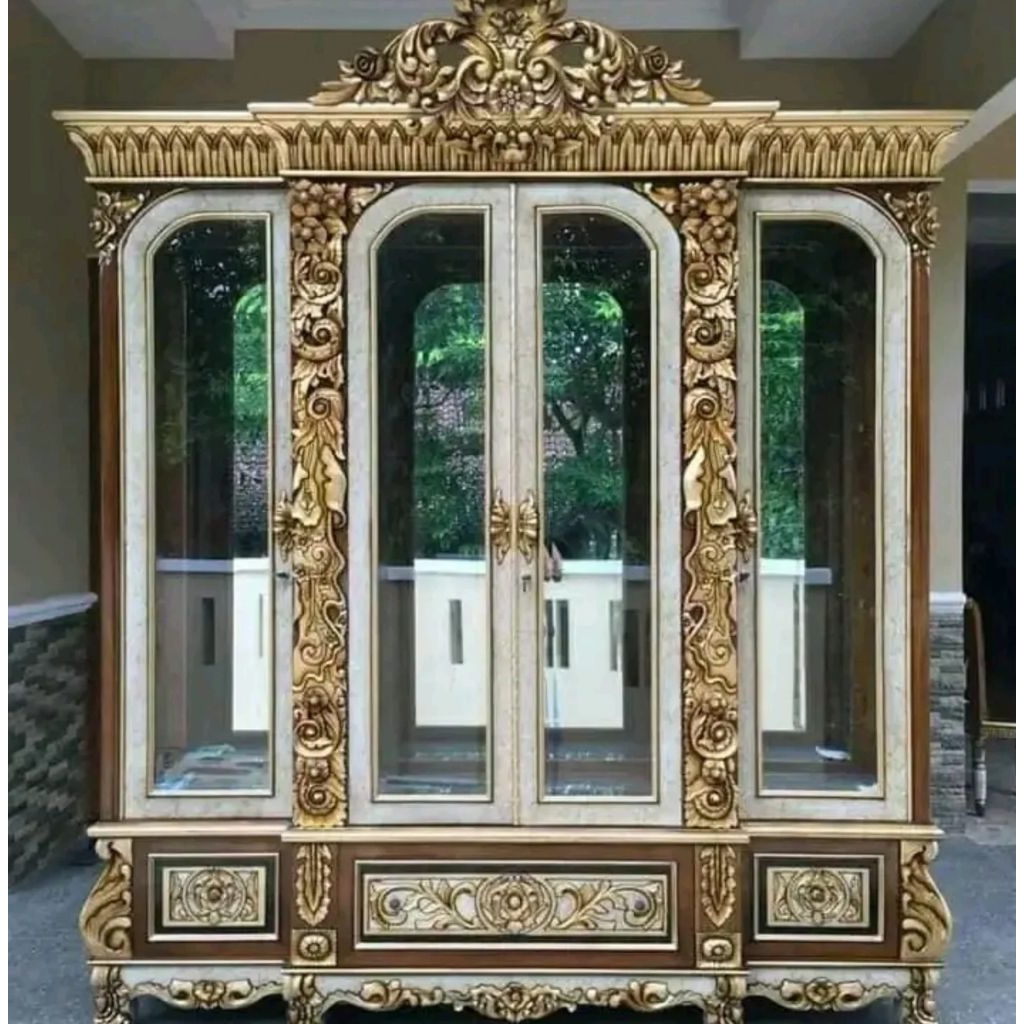 bufet kayu jati full ukir, bufet pajangan kayu jati mewah ukir