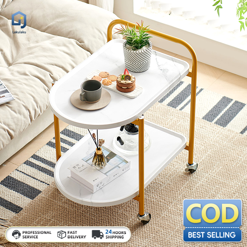 COD Meja Kopi Seluler Meja Samping Sofa Dengan Roda meja sudut seluler Rak Penyimpanan Dua Lapis Rak
