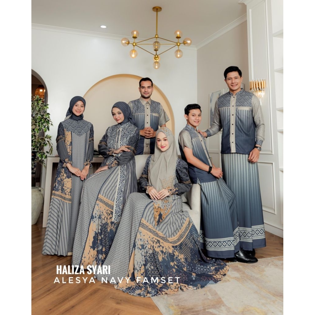 (OPEN PO) ALESYA NAVY | FAMILY SET SARIMBIT 2026 BY HALIZA SYARI / COUPLE SET FAMILY / BAJU LEBARAN 