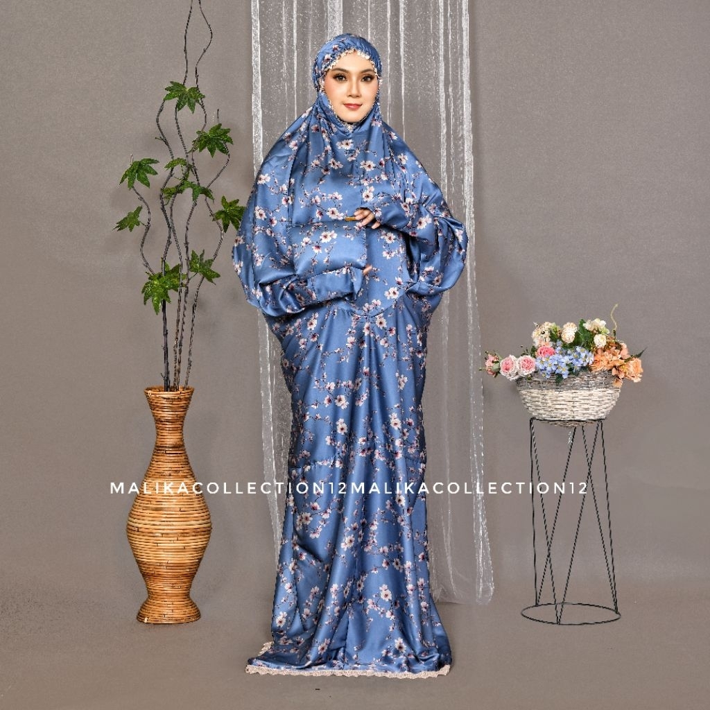 MALIKA-Mukena Terusan Dewasa Sutra silk Premium Mukena Lajuran Mukena Langsungan Bahan Adem