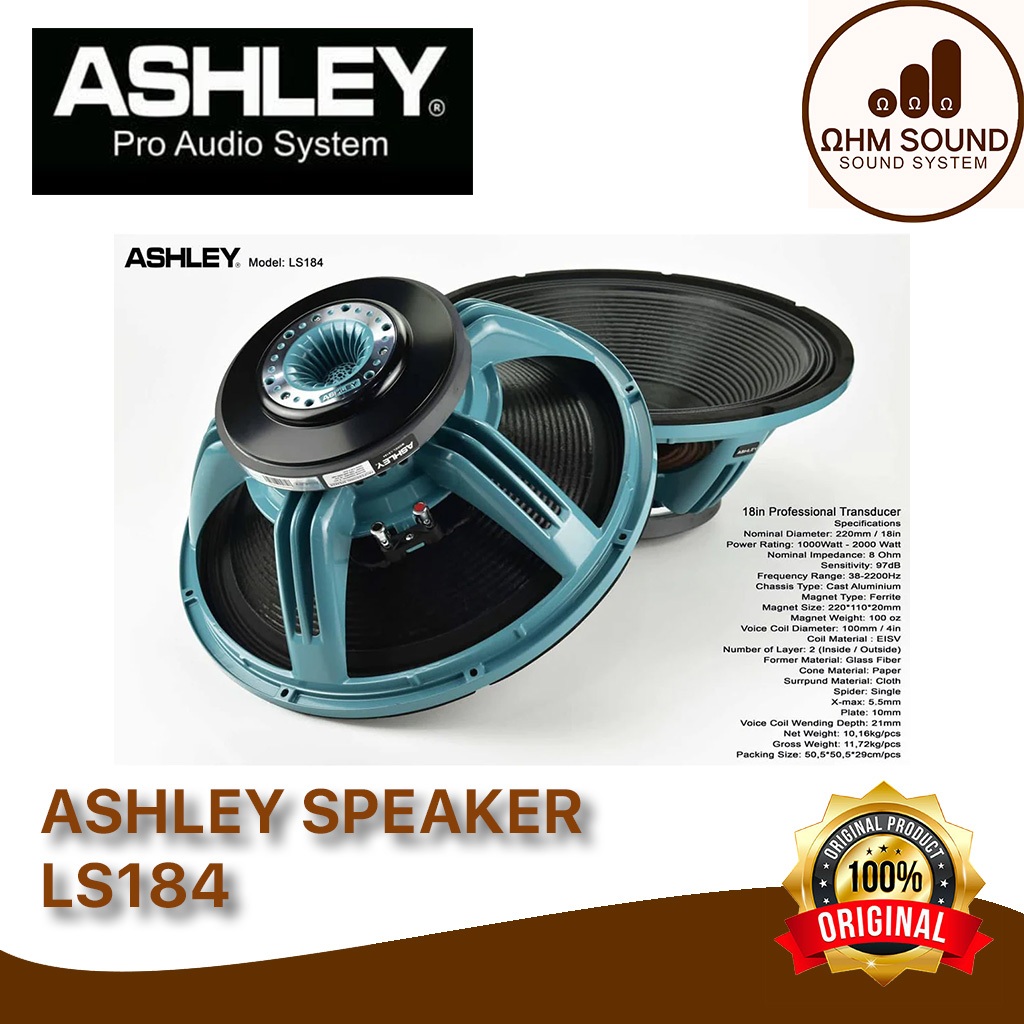 PROMO Speaker Ashley LS184 ASHLEY SPEAKER LS 184 WOOFER 18 Inch 8 Ohm 2000 Watt ORIGINAL