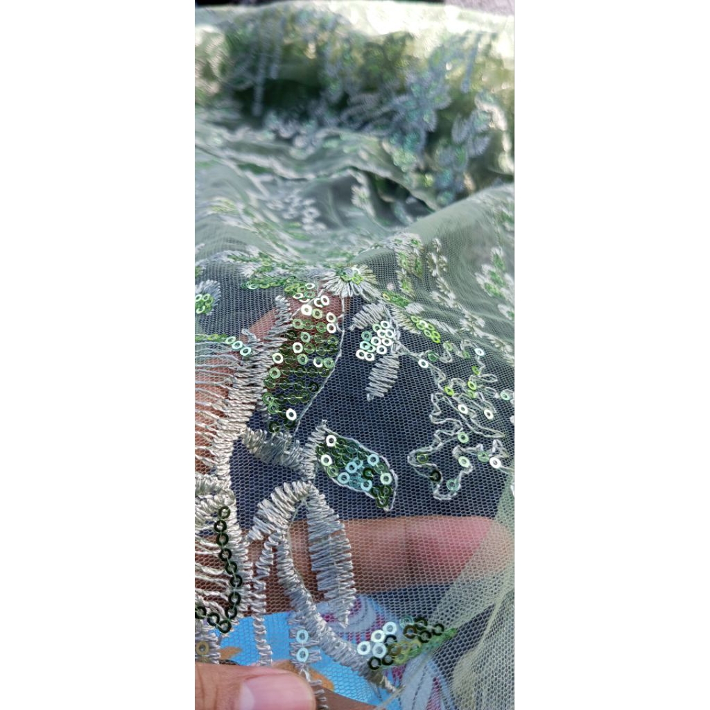 kain brokat motif sultan warna sage green