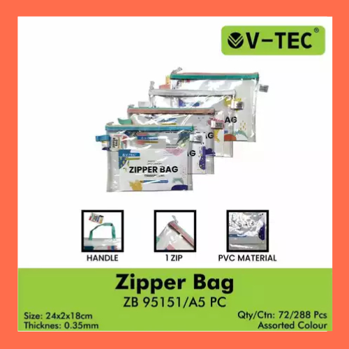 V-TEC Zipper bag transparan warna rendom SB 95151/A5 PC