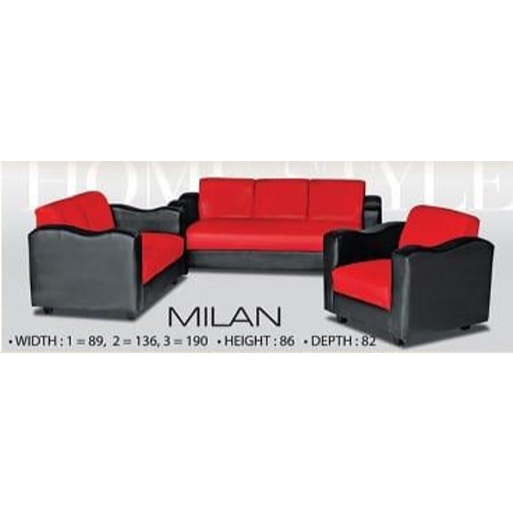 Vilux Milan Sofa Set – Warna Merah Elegan (3 Sofa, 6 Tempat Duduk)