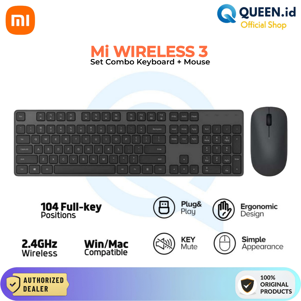 Xiaomi Mijia Keyboard Mouse 3 Combo Set Wireless Full Size 104 Keys - Slim USB 2.4Ghz