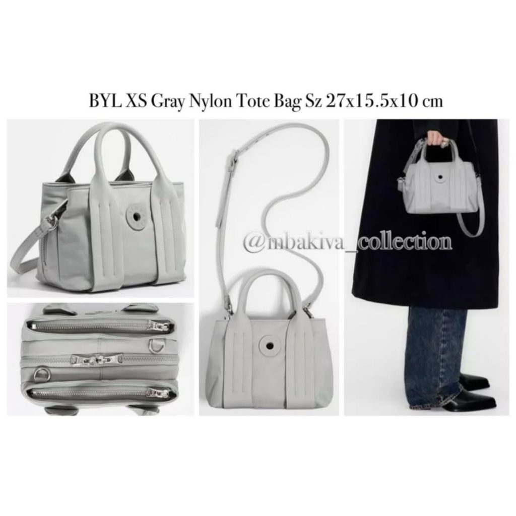 BYL XS Gray Nylon Tote Bag