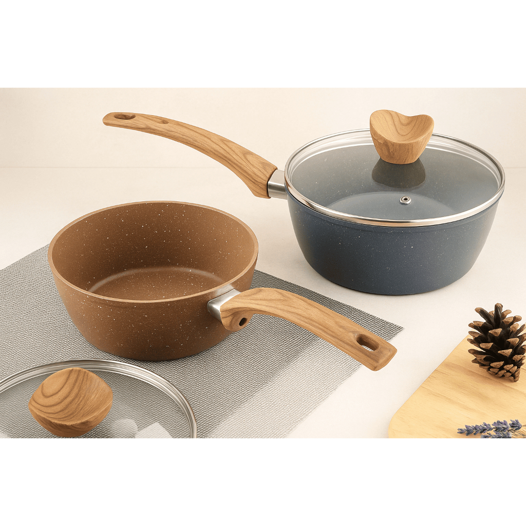 Panci Susu Marble Coating Anti Lengket Gagang Kayu – Marble Milk Pan Premium